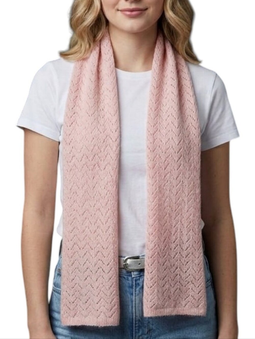 New York & Company Pink Pointelle Knit Scarf Women’s Lightweight Fall Winter